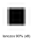 convert -size 8x8 "xc:white" -fill black -draw "rectangle 2,2,5,5" -filter point -resize 200% -filter lanczos -resize 90% -filter point -resize 800% t_lw.png